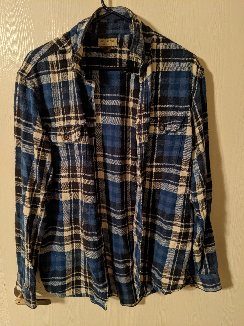 Sonoma Blue and White Plaid Button-Down Shirt